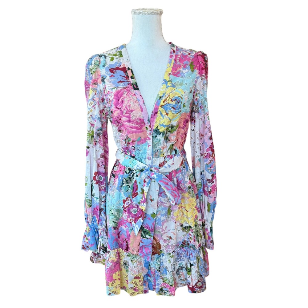 Rococo Sand Floral Print Button Front Belted Mini Dress Size S